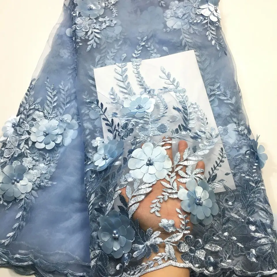 Sky blue (nebeská modrá Svadobné francúzskej čipky textílie korálkové afriky tylu čipky textílie 5 metrov za veľa čistej textílie, čipky na šaty M2845