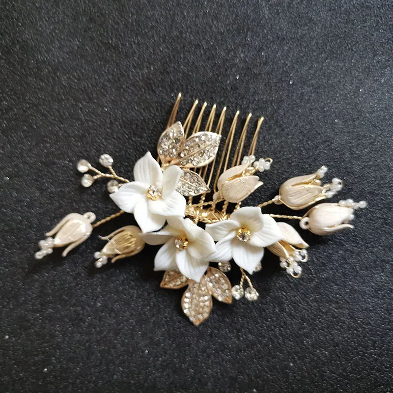 SLBRIDAL Vintage Barokový Zliatiny Kvet Crystal Drahokamu Perly Svadobné Vlasy Hrebeňom Svadobné Vlasy Príslušenstvo Družičky Vlasy, Šperky