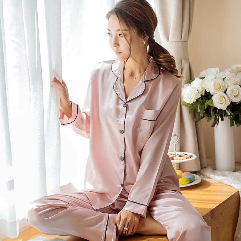 Sleepwear Žien Faux Hodváb Saténové Pyžamo Nastaviť Odev Long Sleeve Domov Oblečenie Pre ženy, Spanie Tričko Nosiť