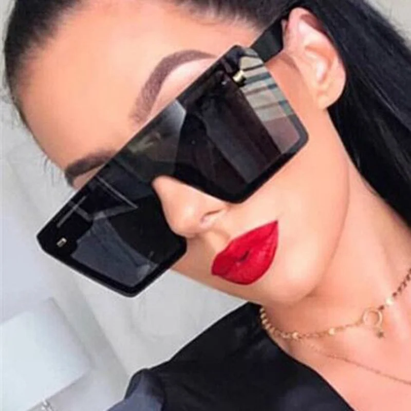 Slnečné okuliare pre ženy móda 2021 Námestie nadrozmerné Dekoratívne PC UV400 Vodiča black ružové Okuliare Ryža nechty