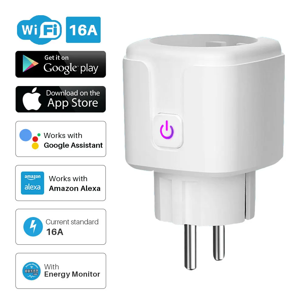 Smart Plug WiFi Zásuvky EU/US/UK 16A Power Monitor Načasovanie Funkcia Tuya SmartLife APLIKÁCIE Ovládanie Práce S Alexa Asistent Google