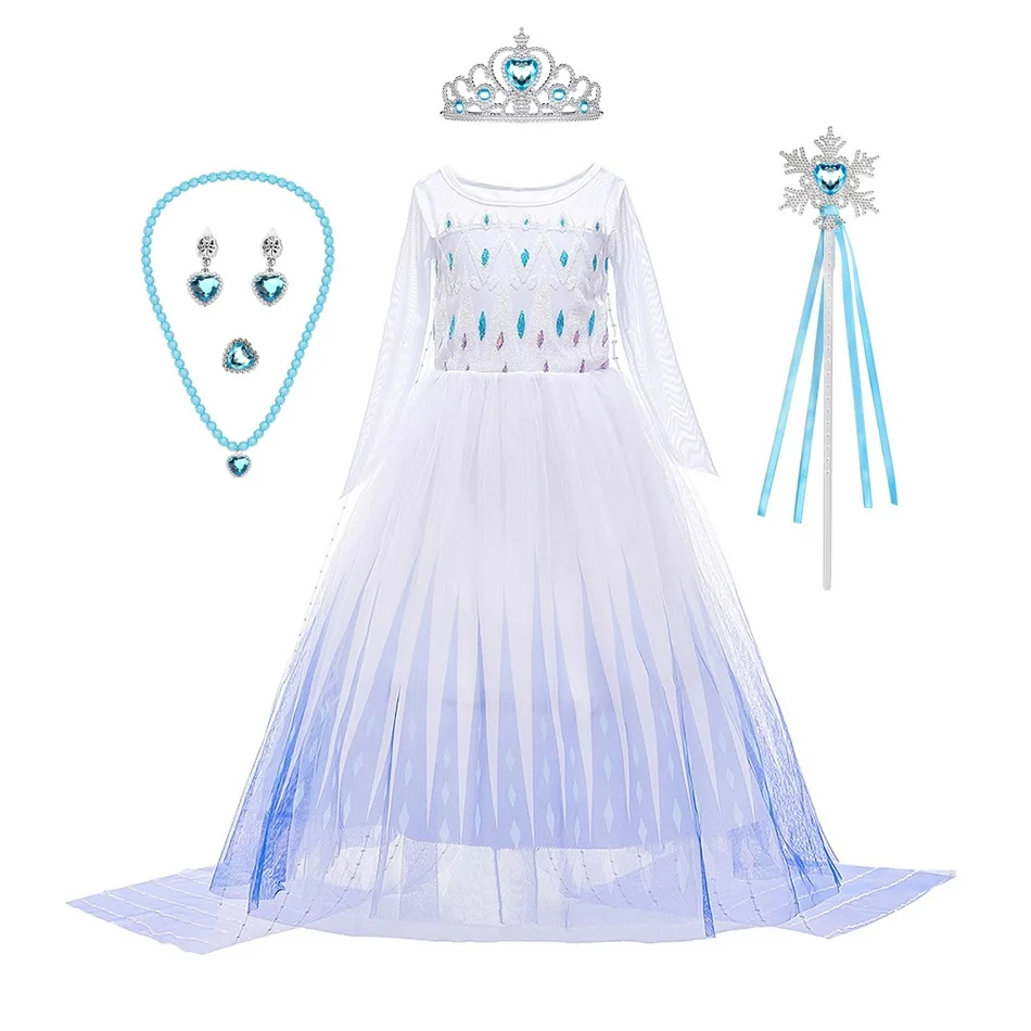 Snehová Kráľovná 2 Elsa Cosplay Šaty Dievčatá Oblečenie Detí Nosiť Korunu Čarovná Palička Oka Plášť Cosplay Narodeninovej Party Kostým