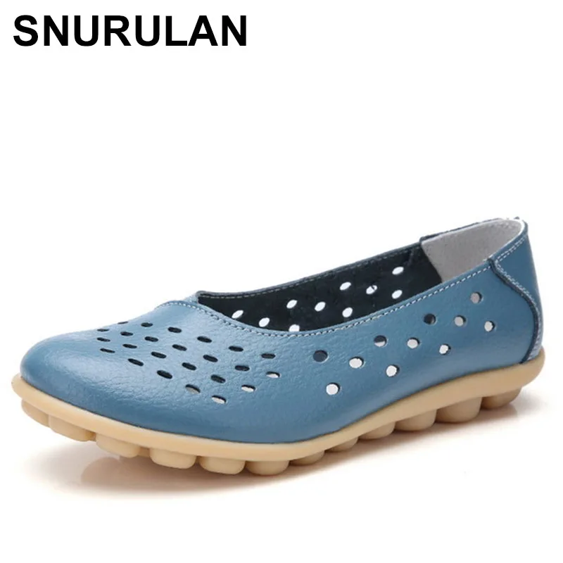 SNURULANTop kvalitné ženy sandále letné topánky 2019 módne originálne kožené bežné mokasíny bytov topánky s dutým pás