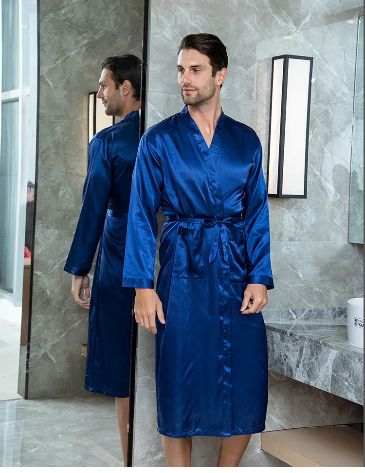 Solid Black Groomsman Župan Mužov Hodváb Saténový Župan v Lete Bežné Sleepwear tvaru Kimono Yukata Župan Šaty Veľkosť S M L XL XXL
