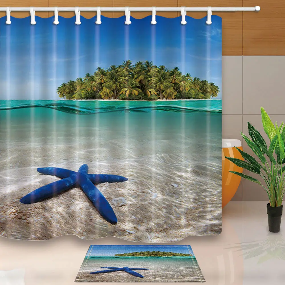 Sprchové Závesy Starfishes Mušle na Pláži Biela Vaňa Obrazovky Nepremokavé a Plesní, a Doklad S 12 Háčiky Polyester Umývateľný