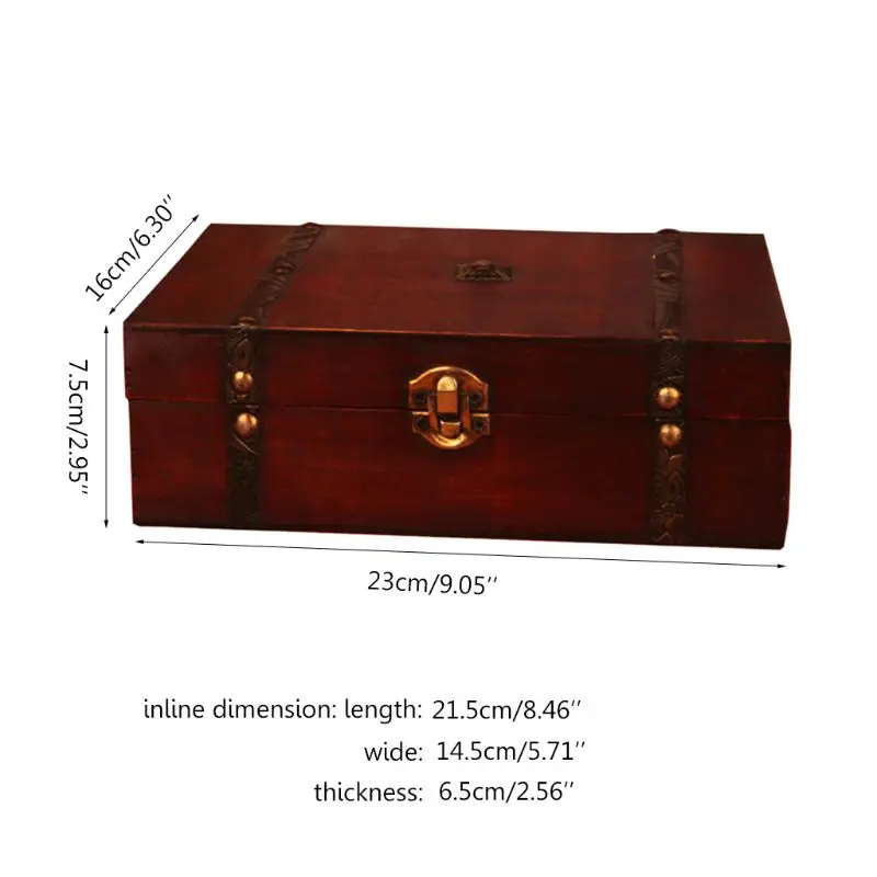 Starožitný Drevený Treasure Box Dosková Hra Úložný Box pre Pokrové Karty Tarot Čačky Šperky a Home Decor
