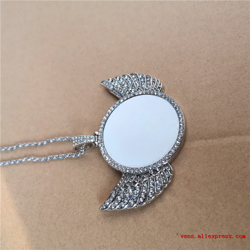 Sublimačná prázdne okrúhly tvar krídla, náhrdelníky, prívesky móde hot transfer tlač prázdne šperky spotrebný materiál 3ks/veľa