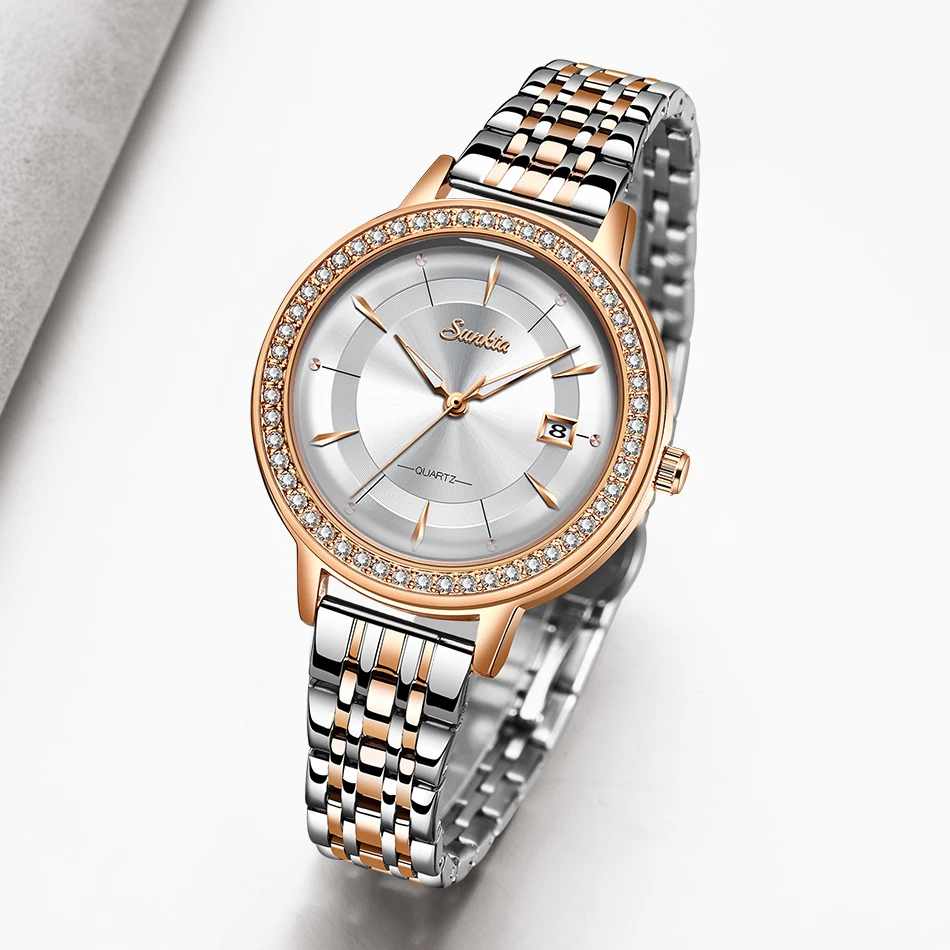 SUNKTA 2020 Žena Hodinky Rose Gold Top Značky Luxusné Hodinky Ženy Quartz Nepremokavé dámske Náramkové hodinky Dámske Dievčatá Sledovať Hodiny