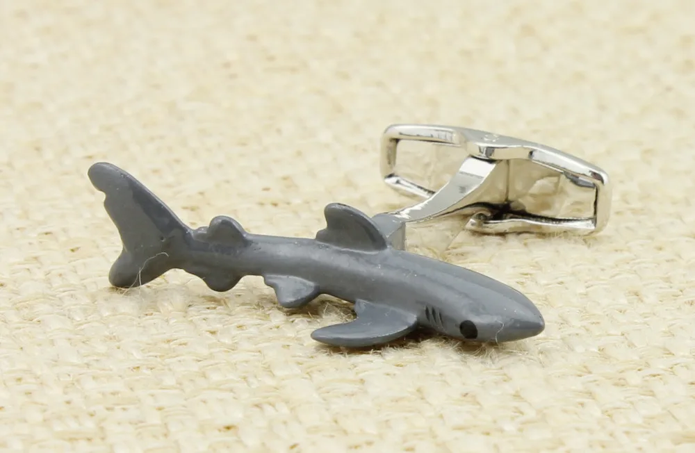 Sunnylink pánske manžetové Šedá 3D Shark manžetové gombíky na košeľu M4283 30 mm