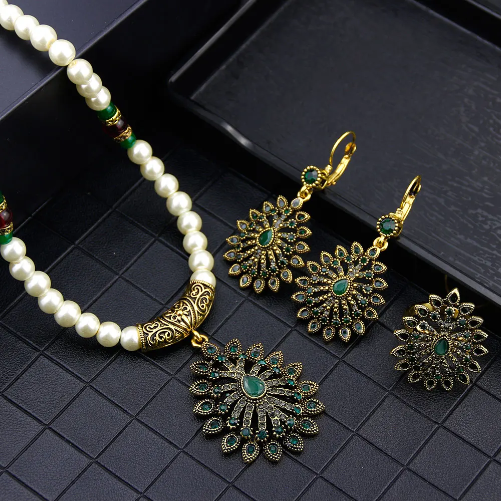 Sunspicems 2021 Alžírskej Korálkové Svadobné Šperky Set pre Ženy, Afriky Kvetinový Náušnice, Náhrdelník Krúžok Starožitné Zlata Farba bijoux