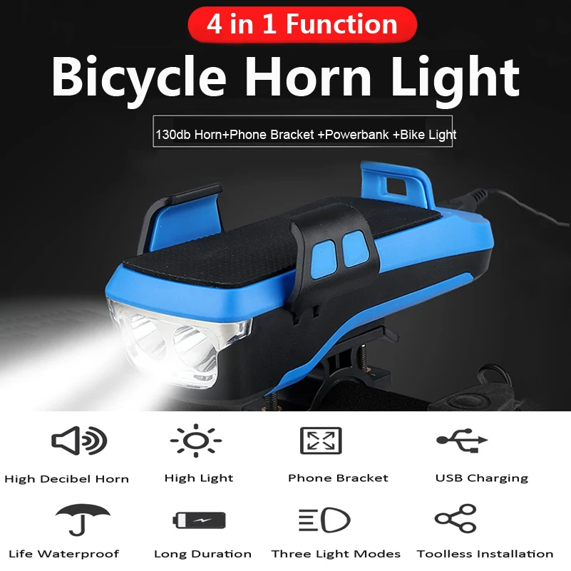 Svetlo na bicykel Bicykel Telefón Držiak na Stojan 4 v 1 Bicykli Horn USB Nabíjateľné Držiaka Telefónu Power Bank Bicykel Motocykel Predné Svetlo