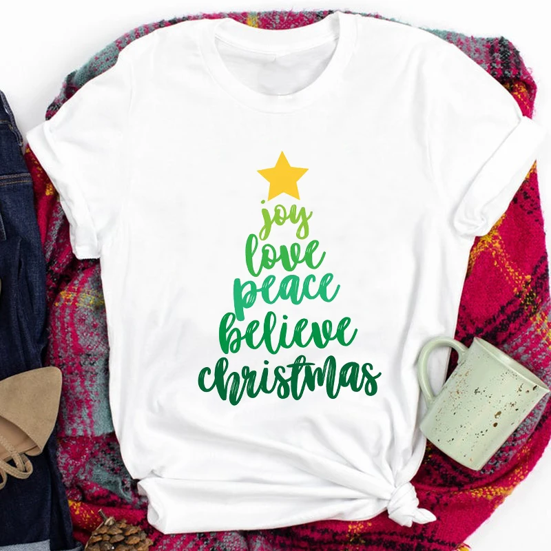 Tees pre Ženy Lady Krátky Rukáv Šťastný Čas Darček Nový Rok Veselé Vianoce Tlač Tričko Oblečenie Top Grafické Žena T T-shirt