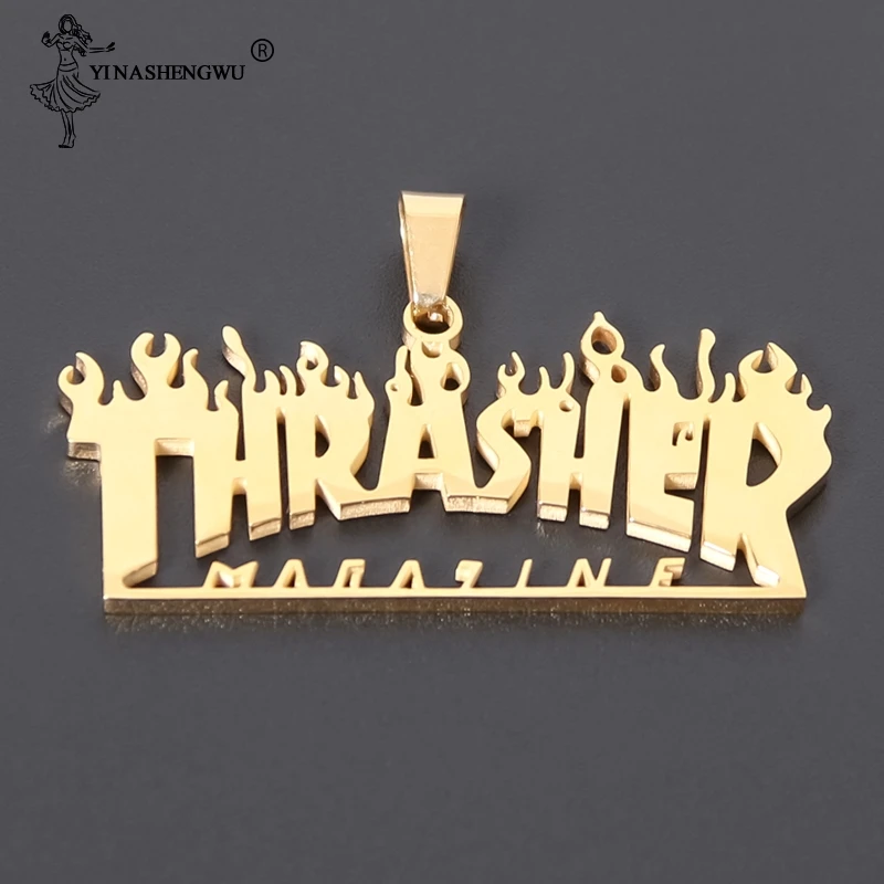Thrasher Časopisu Plameň Prívesok Náhrdelník Mužov, Hip Hop, Rock Titán Nehrdzavejúcej Ocele Zlata Reťazca Náhrdelník Módne Šperky Mužov