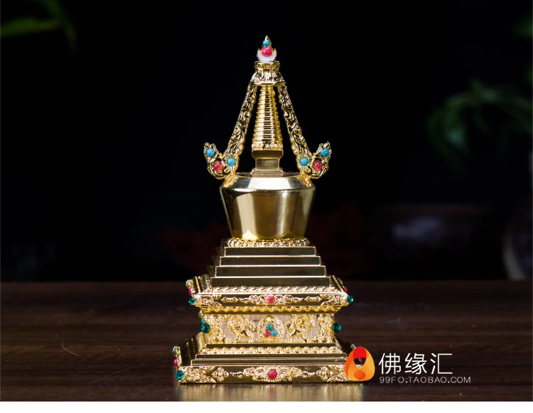 Tibetskej Budhistickej stupa zásoby medi Bodhi pagoda 6 palcový gold jemné spracovanie / Buddha veža, môžete nainštalovať nádrž.