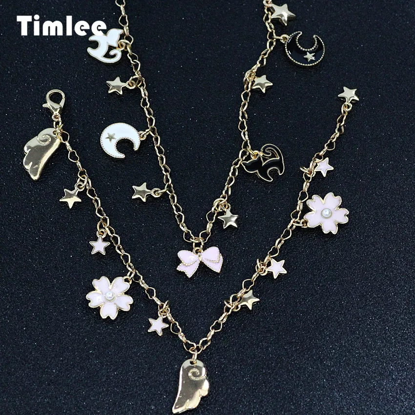 Timlee B002 Cartoon Krásne Hviezdy, Mesiac, Čerešňové kvety Mačka Náramok ,Módne Šperky Veľkoobchod,