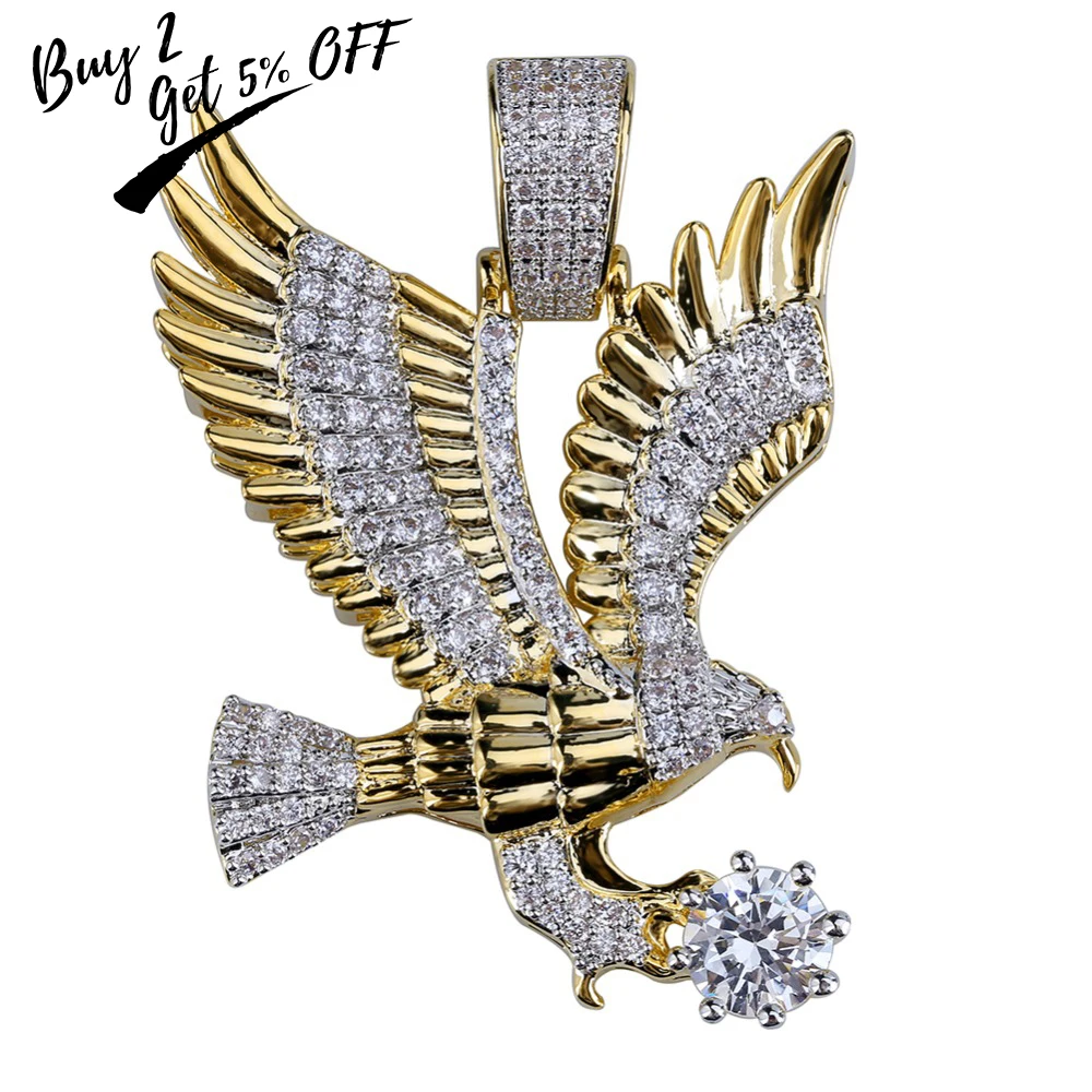 TOPGRILLZ Hip Hop Zlatá Farba Pokovované Meďou Ľadový Z Micro Spevnené CZ Eagle Prívesok Náhrdelník Mužov Kúzlo Šperky Tri Štýl Reťaze