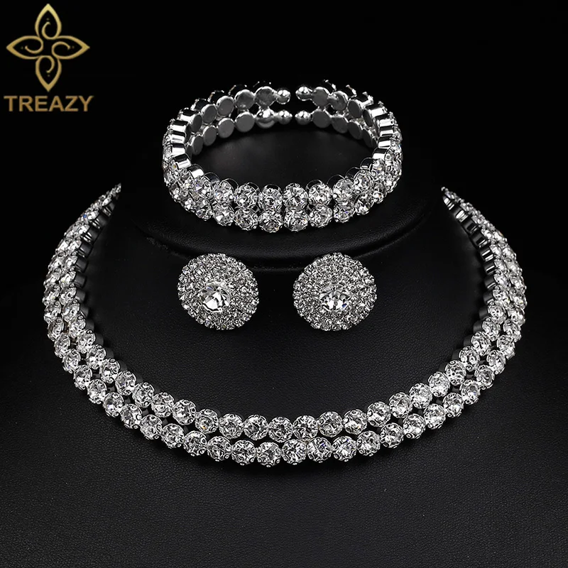TREAZY Luxusné Crystal Svadobné Šperky Sady Afriky Drahokamu Choker Náhrdelníky Náušnice, Náramok Set pre Ženy, Svadobné Doplnky