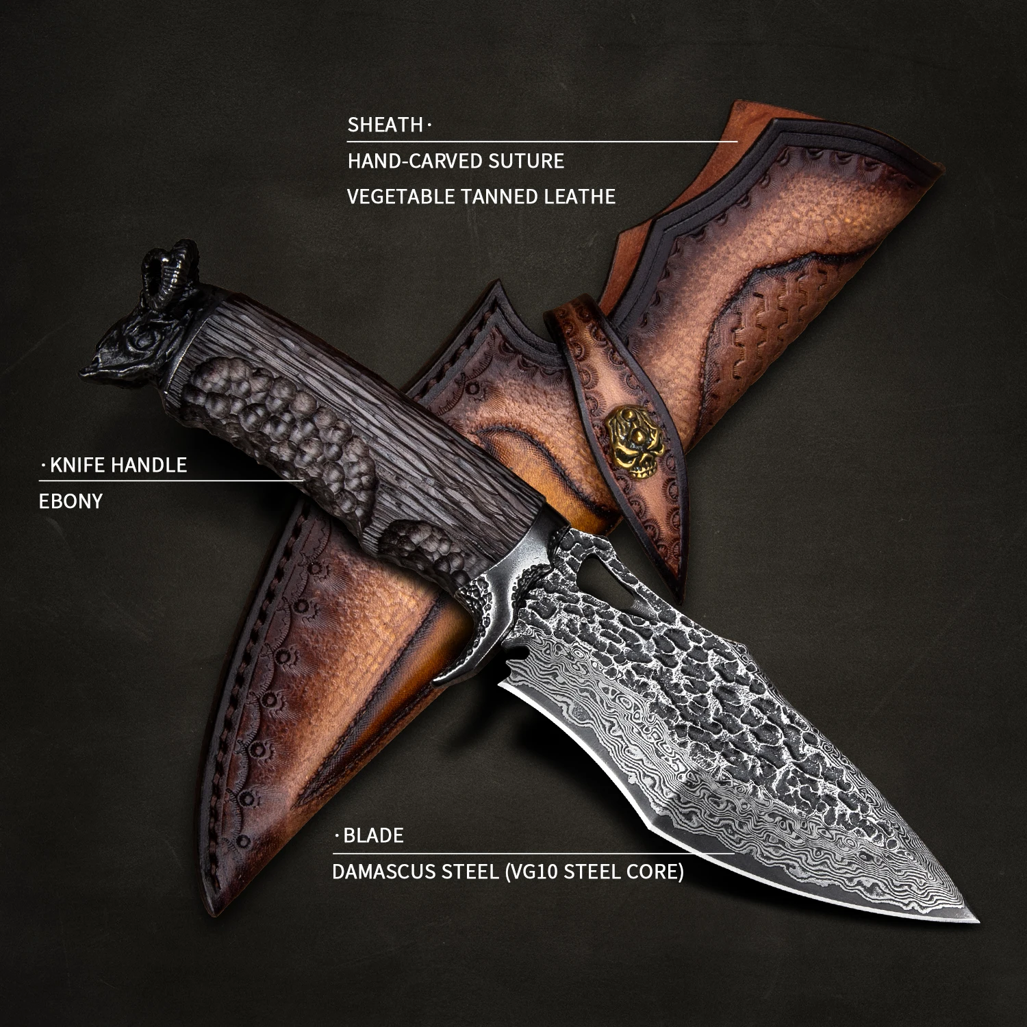 TURENZ-VG10 Damasku Ocele Taktický Nôž Eben Pevnou Čepeľou Noža Vonkajšie Prežitie Nástroje Ručné Lovecké Nože s Pošvy