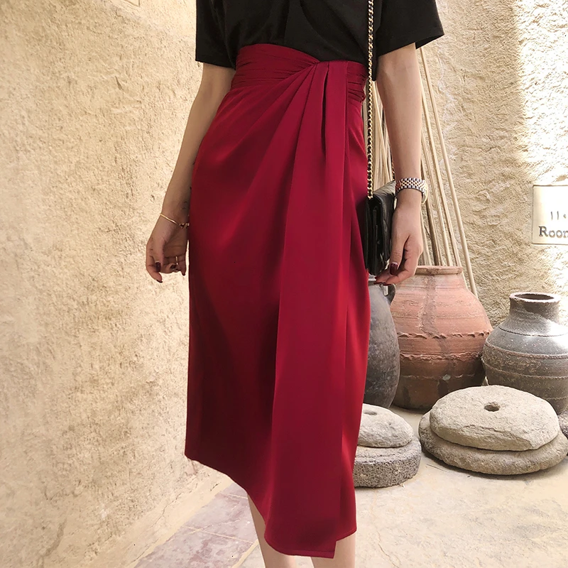 TWOTWINSTYLE Vintage Nepravidelný Strane Split Sukne Ženy Vysoký Pás Asymetrické Ruched, Sukne Pre Ženy-Móda 2020 Oblečenie Nové