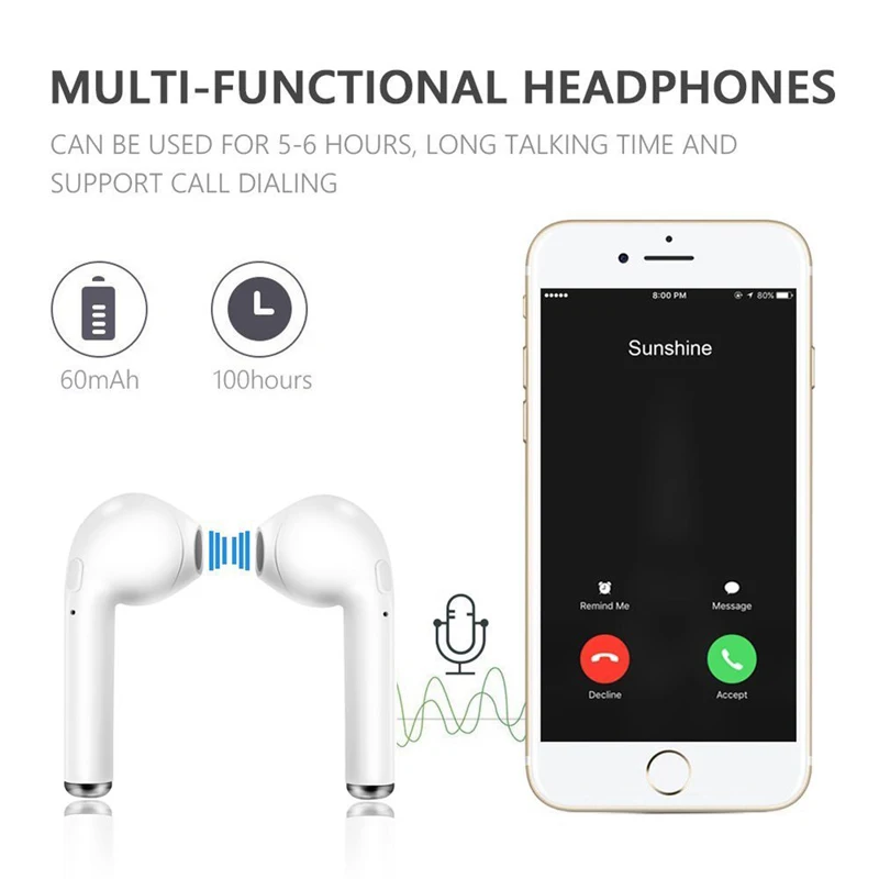 TWS i7 Bluetooth slúchadlá hudbu Slúchadlá business headset športové slúchadlá vhodné bezdrôtových Slúchadiel Pre xiao huawei iphone