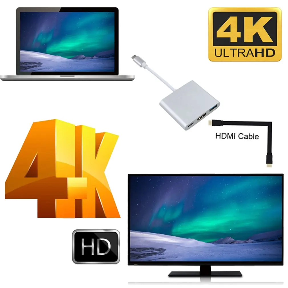Typ-c-HDMI Rozbočovač Adapte Kábel Converter 3 v 1 pre Apple Macbook USB 3.1 Thunderbolt 3 Typ-c Prepínač HDMI 4K Hub 1080P