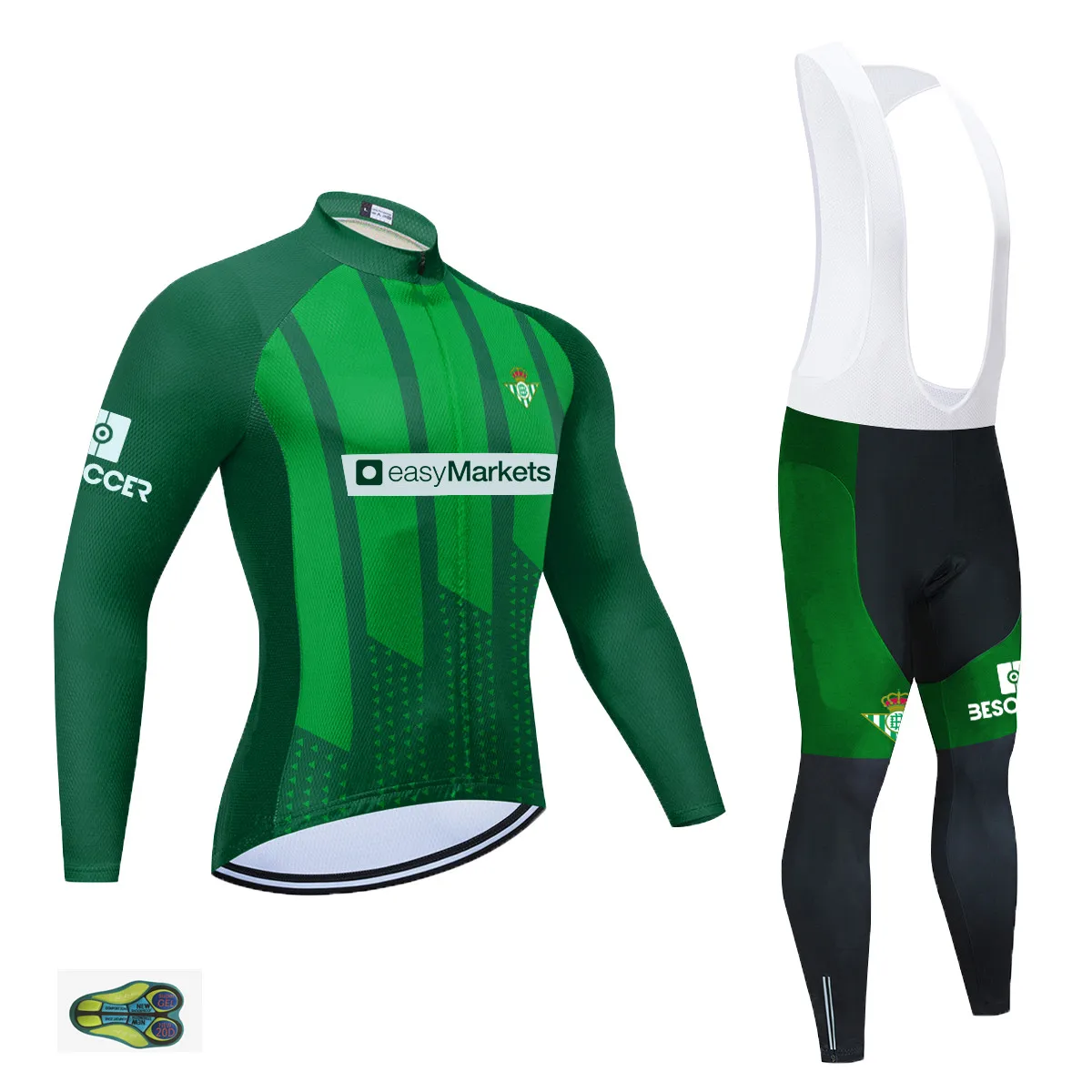 Tím 2020 Real Betis Zelená Cyklistika Dres Nastaviť Dlhý Rukáv Maillot Ropa Ciclismo MTB Bike Športové oblečenie, Cyklistické Oblečenie Set sa 20D Gél