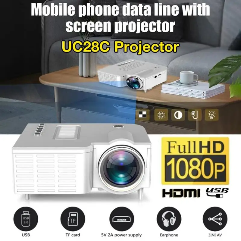 UC28C 16.7 M LED Mini Projektor Video Beamer Pre Domáce Kino Office Theate Podpora HD Bezdrôtovej Synchronizácie Displej Pre Smart Telefóny
