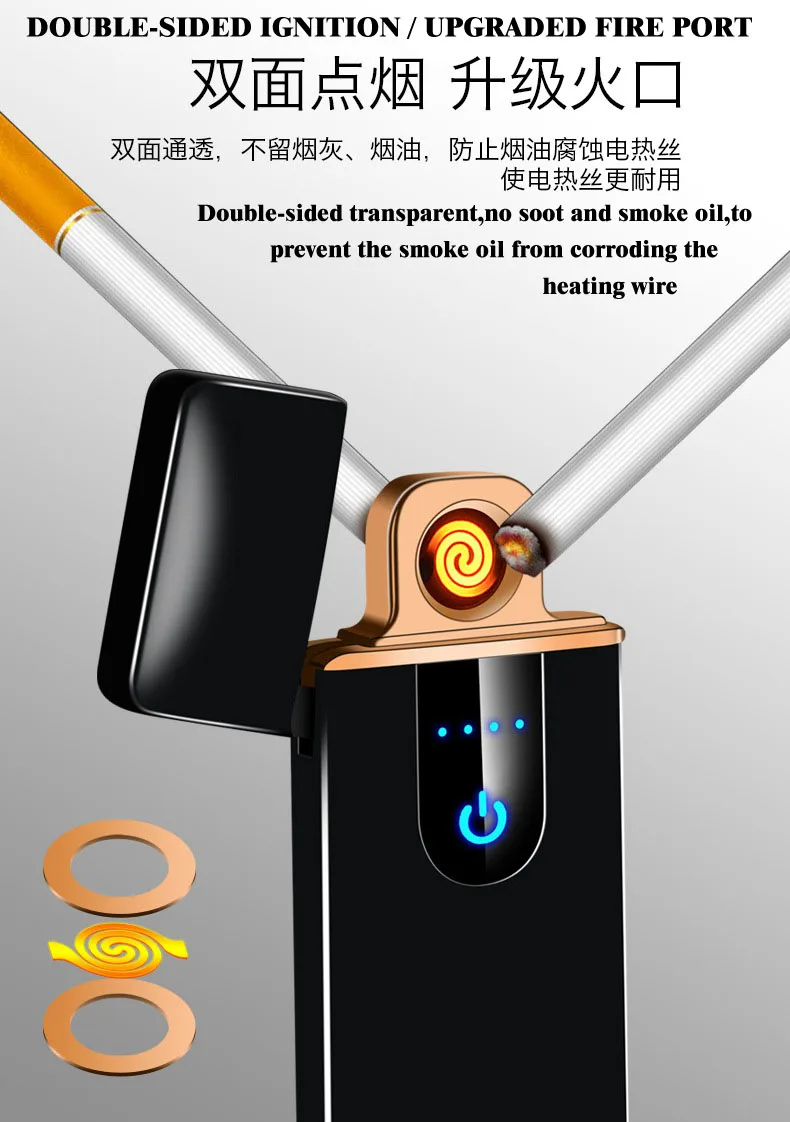 Ultra-tenké vetru dotyk prsta snímač nabíjania zapaľovač cigariet zapaľovač malé darčeky