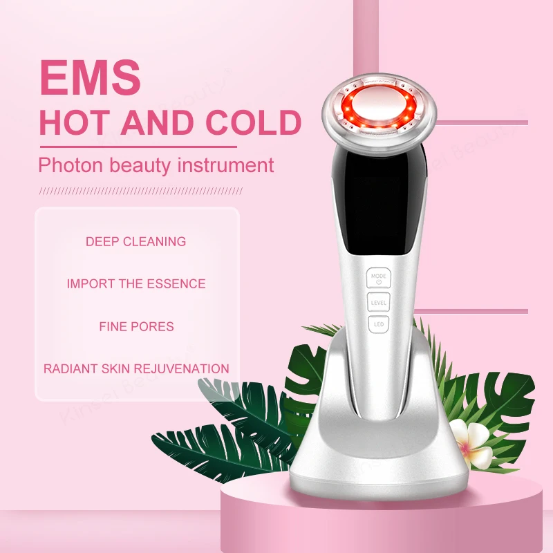 Ultrazvukové Horúce, Chladné Masér EMS Tváre Zdvíhacie Ion Fotón LED Svetlo Terapia Omladenie Pleti Prístroj RF EMS Face Lift Stroj