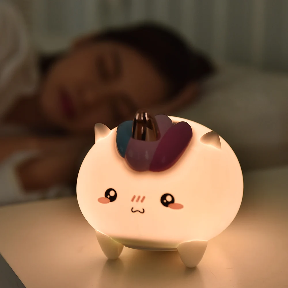 Unicorn LED Nočné Svetlo Dotykový Snímač Farebné Časovač USB Nabíjateľné Cartoon Silikónové Nočná Lampa pre Deti detský Baby Darček