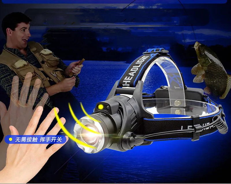USB Nabíjateľné Senzor T6 LED Svetlomet Vedúci svetlo Baterky Baterky Frontale Zoomovateľnom Svetlometu Rybárske potreby na Kempovanie Turistika
