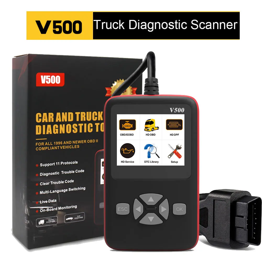 V500 OBD OBD2 Diagnostický Scanner pre Auto nákladné Vozidlo Ťažké nákladné Auto Code Reader DPF Oleja Resetovať CR-HD Diagnostický Nástroj PK NL102P