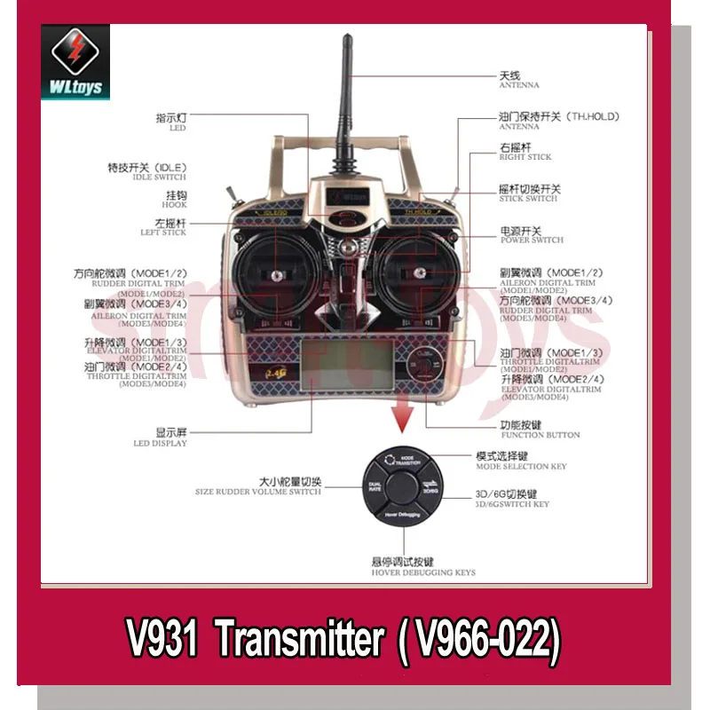 V931 Vysielač / V931 Diaľkové ovládanie pre WLtoys V931 V966 V977 V950 AS350 RC Vrtuľník Časti
