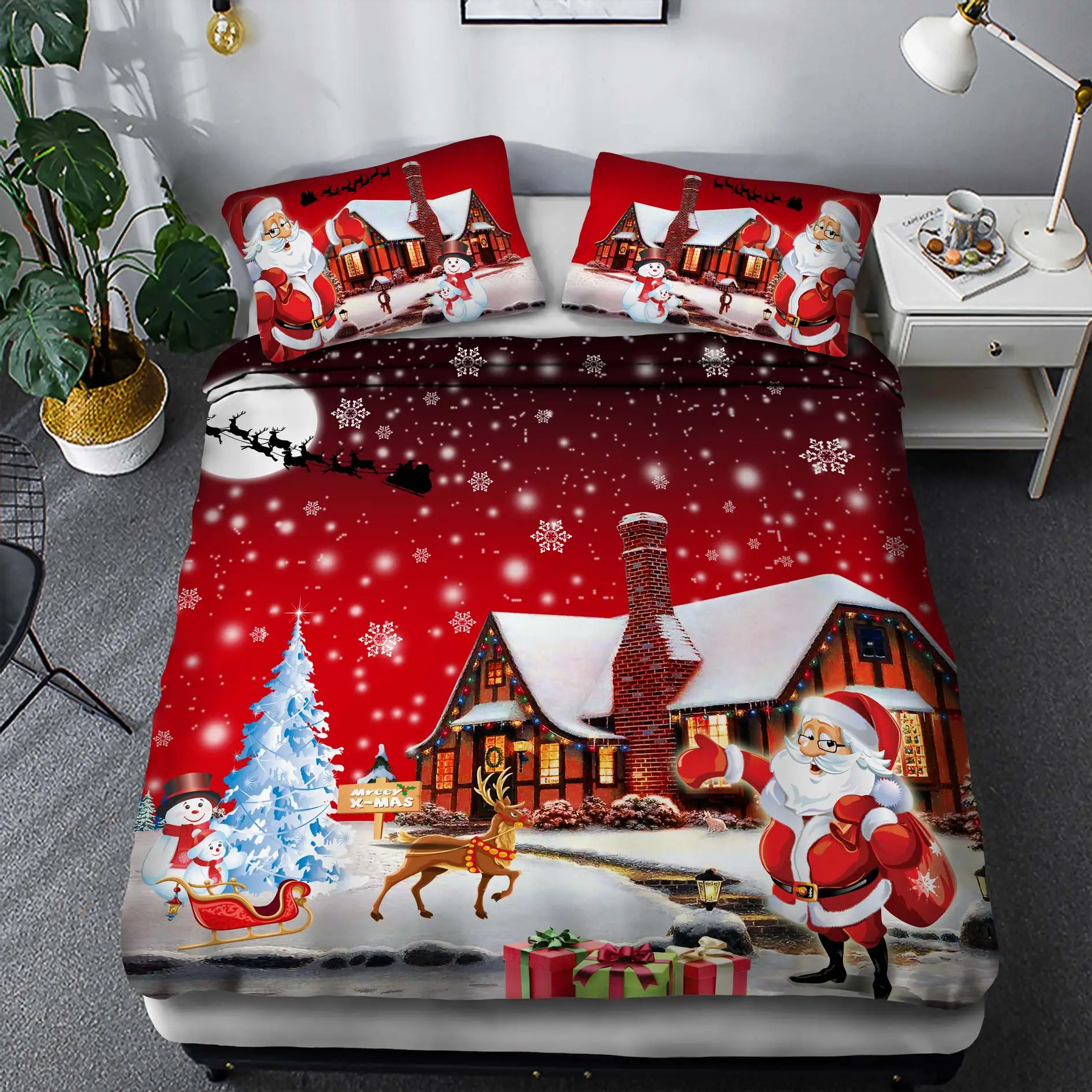 Veselé Vianoce, Santa Claus perinu cumlík nastaviť posteľ kryt nastaviť plnej veľkosti jednotného /twin/queen/kráľ luxusných postelí nastaviť