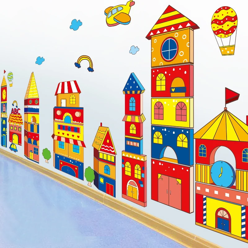 Veľká hradná Cartoon Stenu Nálepka pre Deti Izba Obývacia Izba Škôlky, Detské Jasle Farba Budovy Odtlačkový Nepremokavé Stenu Decor