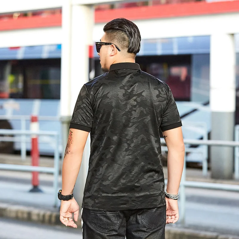 Veľká veľkosť Klope black kamufláž polo-letné tričko-krátke rukávy klope pol-rukávy príliv úplne bežné POLO tričko