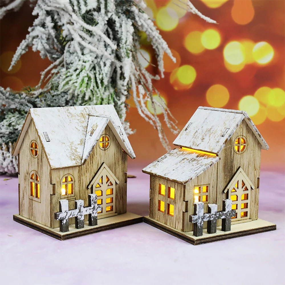 Vianočné Osvetlenie Drevený Dom Nočný Stolík Lampa LED Svetlo Dedroom Dekorácie Vianočné Ozdoby Strany Office Home Decor Darček