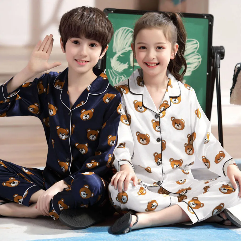 Vianočné pyžamo nastaviť kórejský wild Batoľa, Dieťa Boys Dlhý Rukáv Cartoon Medveď Topy+Nohavice, Pyžamá Sleepwear Oblečenie Roztomilý medveď Y4