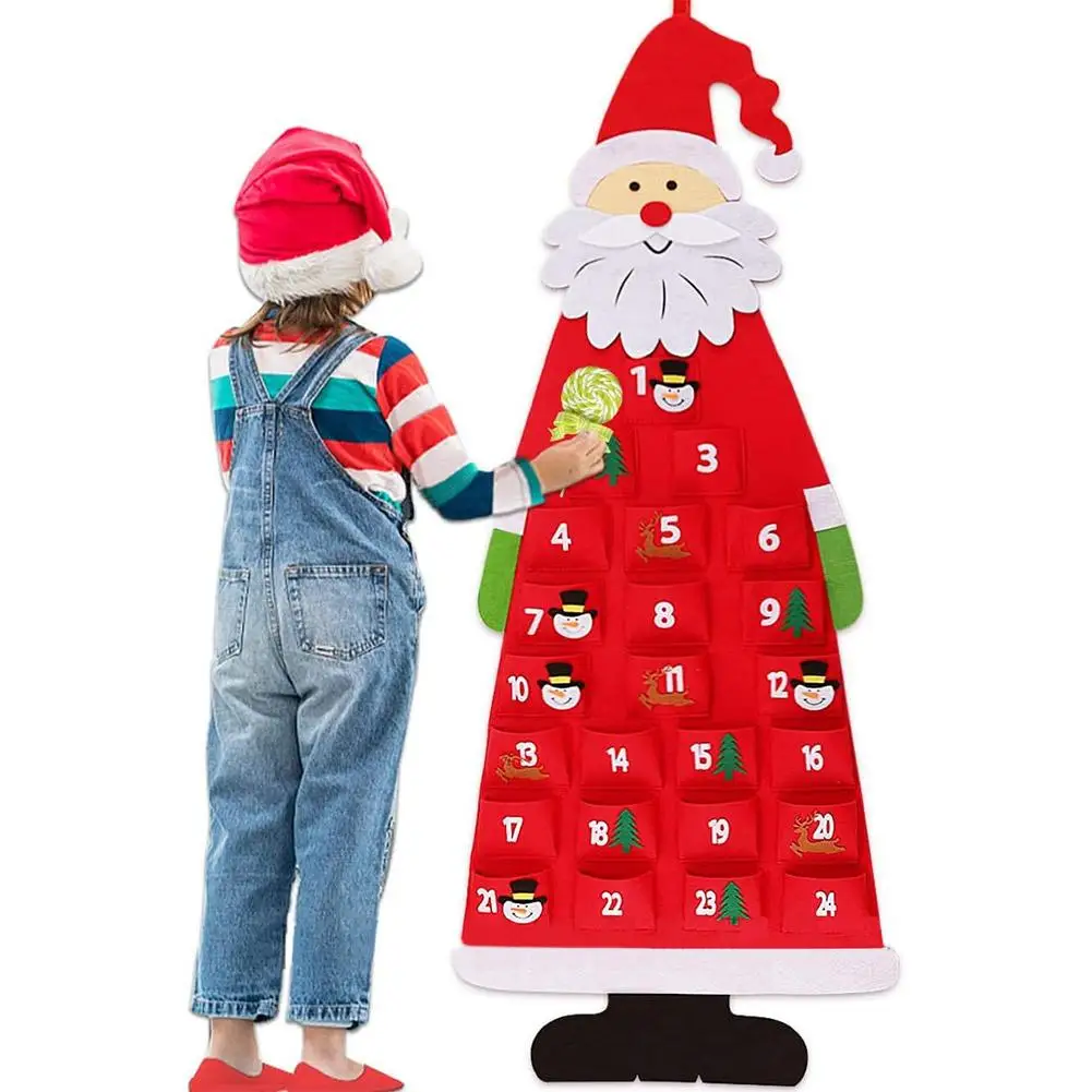 Vianočný Kalendár Santa urob si sám Cítil Vianočné Santa Stene Visí Santa Cítil Adventný Kalendár s Vreckami 24 Dní Časovač