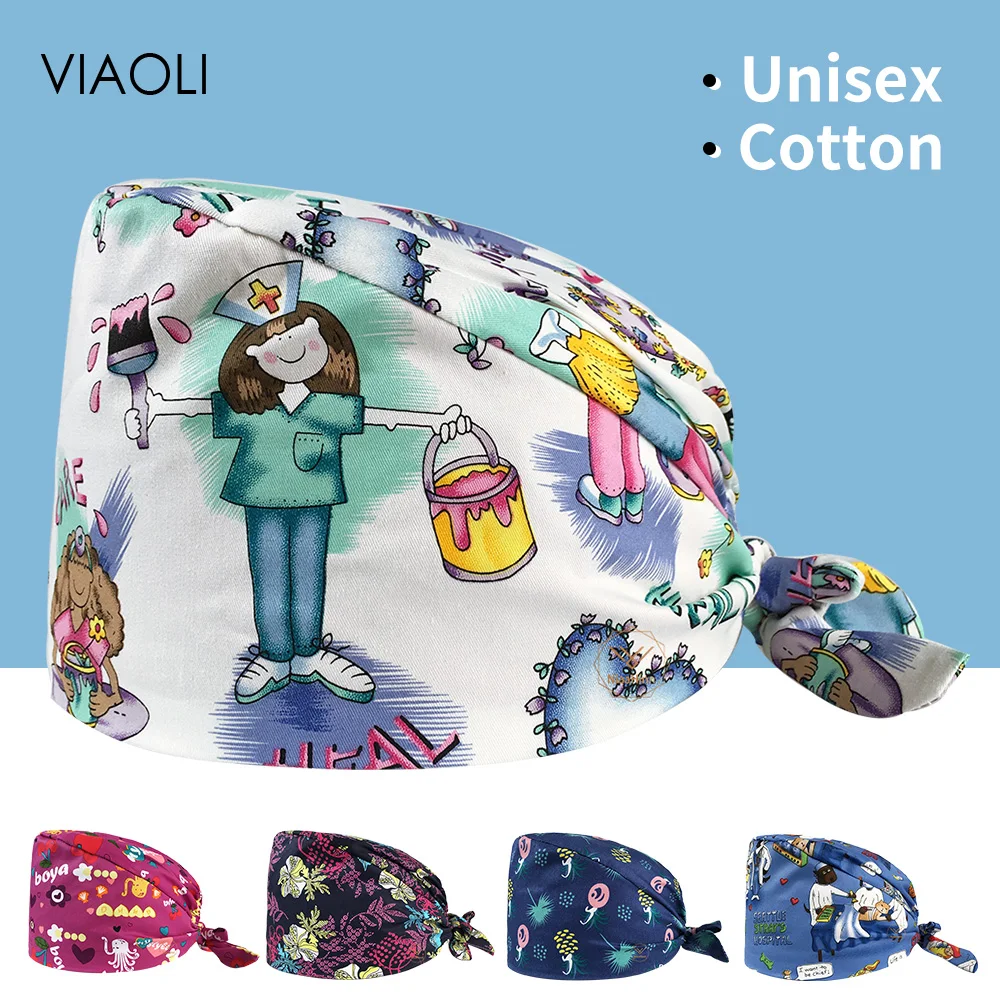 Viaoli veľkoobchod Unisex bavlna Karikatúra tlače klobúky nastaviteľné Peeling, klobúk salón krásy pracovných spp laboratórne pet shop Drhnúť Spp
