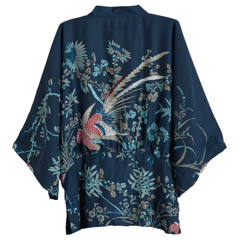 Vintage Lete Ženy vrchné oblečenie Cardigan Kvety, vtáky Vytlačené Šifón Ochranu pred Slnkom Kimono Tričko