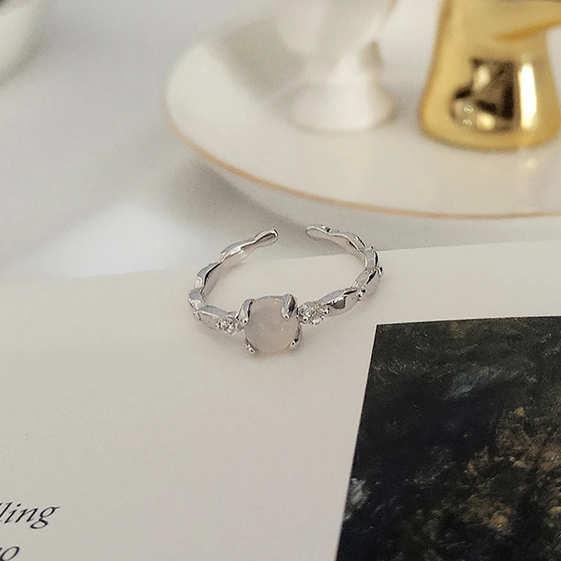 Vintage Prírodný Biely Kameň Achát Reálne 925 Sterling Silver Band Prstene pre Ženy Trendy Otvoriť Krúžok Žien Jemné Šperky YRI185