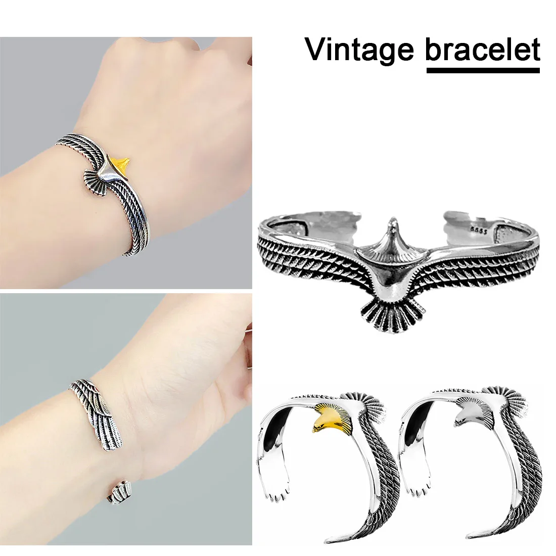 Vintage Viking Raven Eagle Náramok Náramok Pohanské Šperky Eagle Putá Náramok Retro Otvorenie Nastaviteľné Ženy, Mužov, Prívesky, Šperky