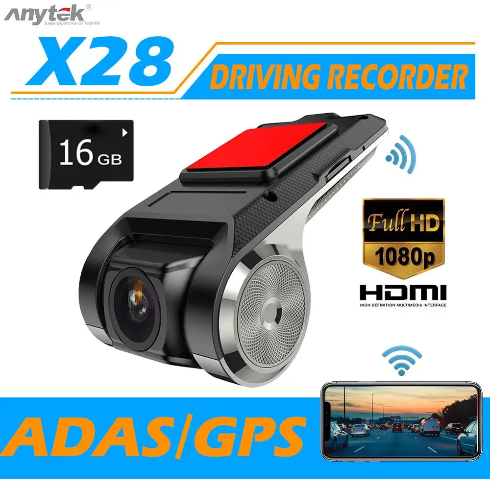 VODOOL X28 FHD 1080P Auta DVR Kamera WiFi ADAS 150 Objektív Dash Cam modul s 16 GB TF Kartu Automatické Nahrávanie, Detekcia Pohybu DVR Kamera