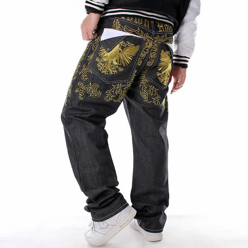 Voľné výšivky krídla rovné denim Džínsy, nohavice pánske hip-hop džínsy Muž hip hop streetwear dlho, kovboj nohavice veľkosť