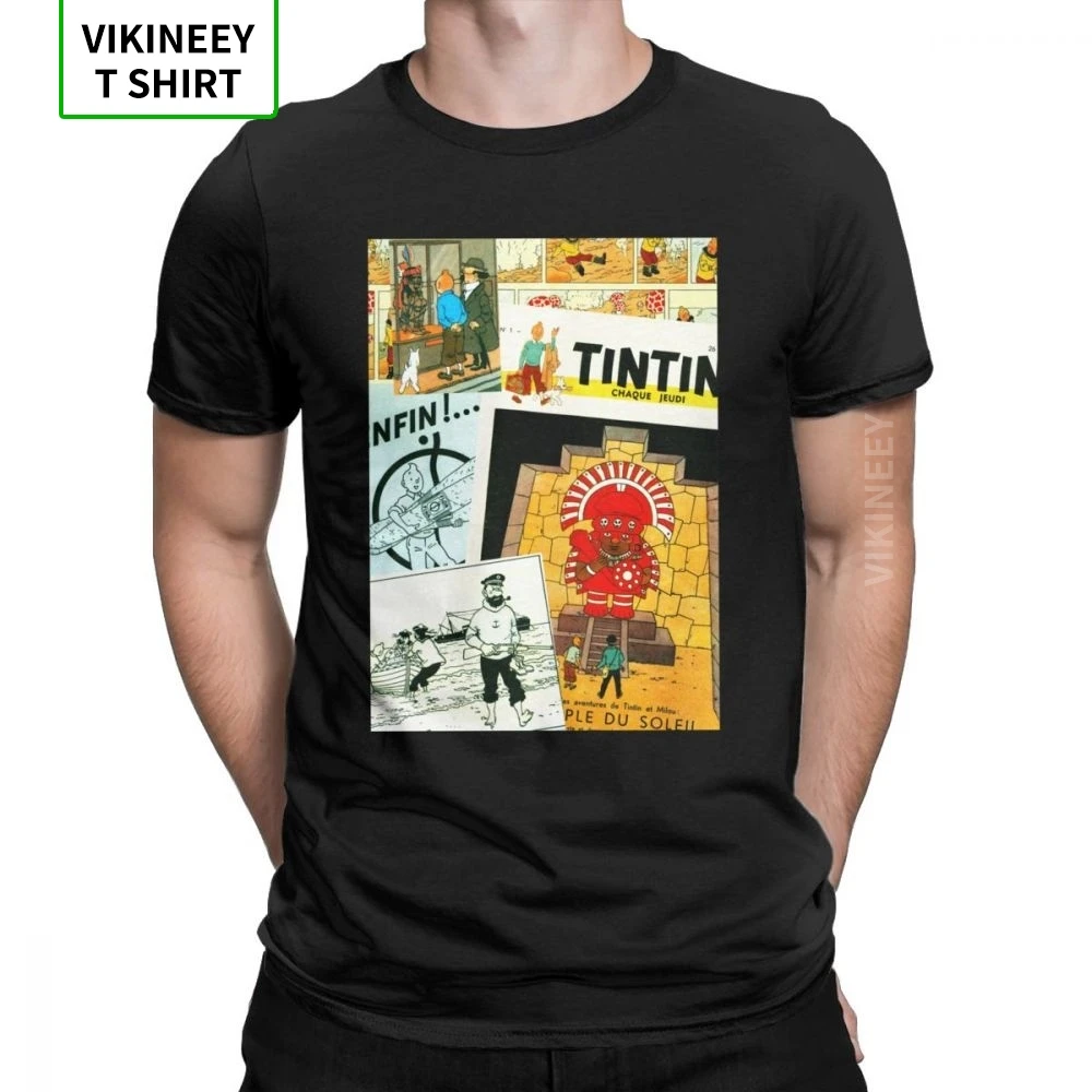 Vtipný Tintin Koláž The Adventures Of Tintin T-Košele pre Mužov, O Krk Bavlnené Tričko Krátky Rukáv Tees Darček Oblečenie