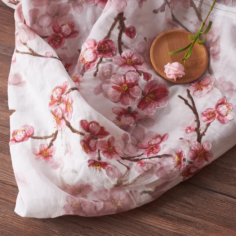 Vysoká kvalita ramie textílie Ružová slivka výšivky tissus High-end oblečenie materiálu