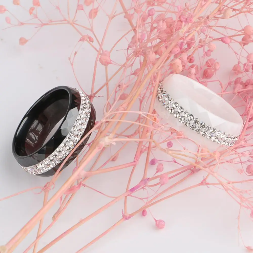 Vysoká Qulity Ženy Šperky Krúžok Veľkoobchod Čiernej A Bielej Jednoduchý Štýl Comly Crystal Keramické Krúžky pre Ženy