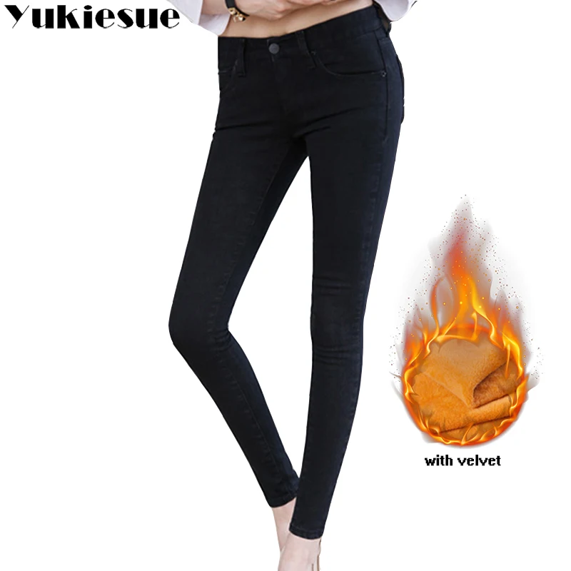 Vysoký pás džínsy pre ženy nohavice 2018 zime teplé fleece skinny džínsov femme žena Žien ceruzkou nohavice Plus veľkosť