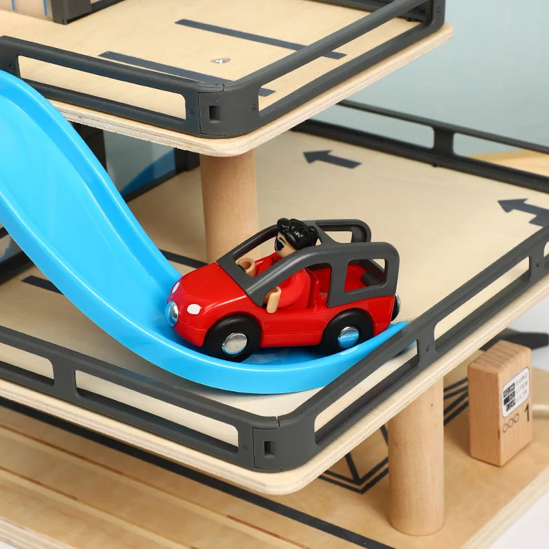 W5 Auto sledovať výťahy, Drevené sledovať parkovanie kompatibilný s Brio Drevený vlak sledovanie Detí inerciálnych ručne posuvné hračky